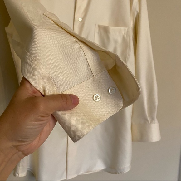 Pronto Uomo Dress Shirt Size 17 1/2 Maze Yellow Non Iron Long Sleeve Business - Picture 7 of 12